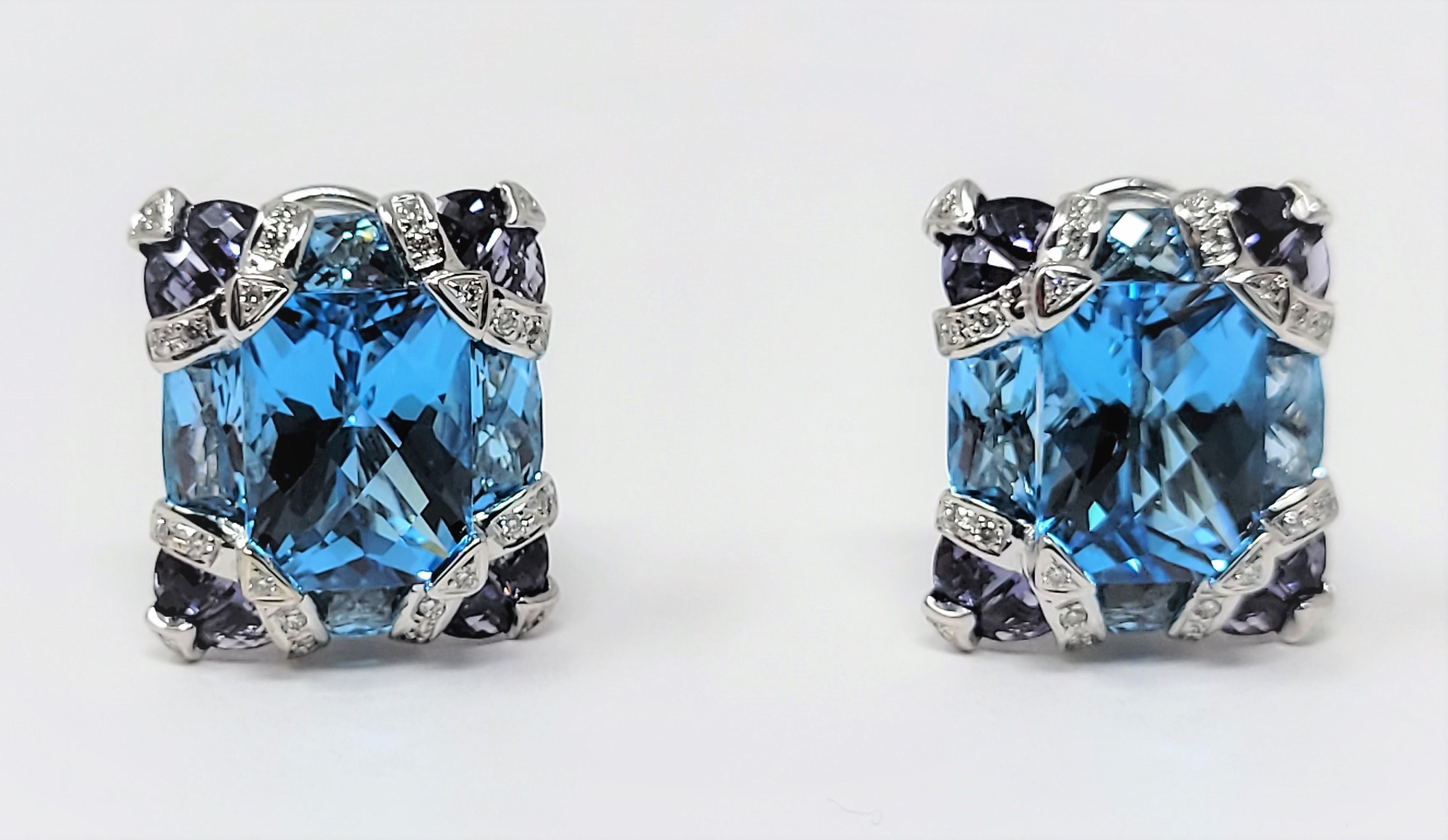 Modern Bellarri Blue Topaz Iolite Diamond Earrings For Sale