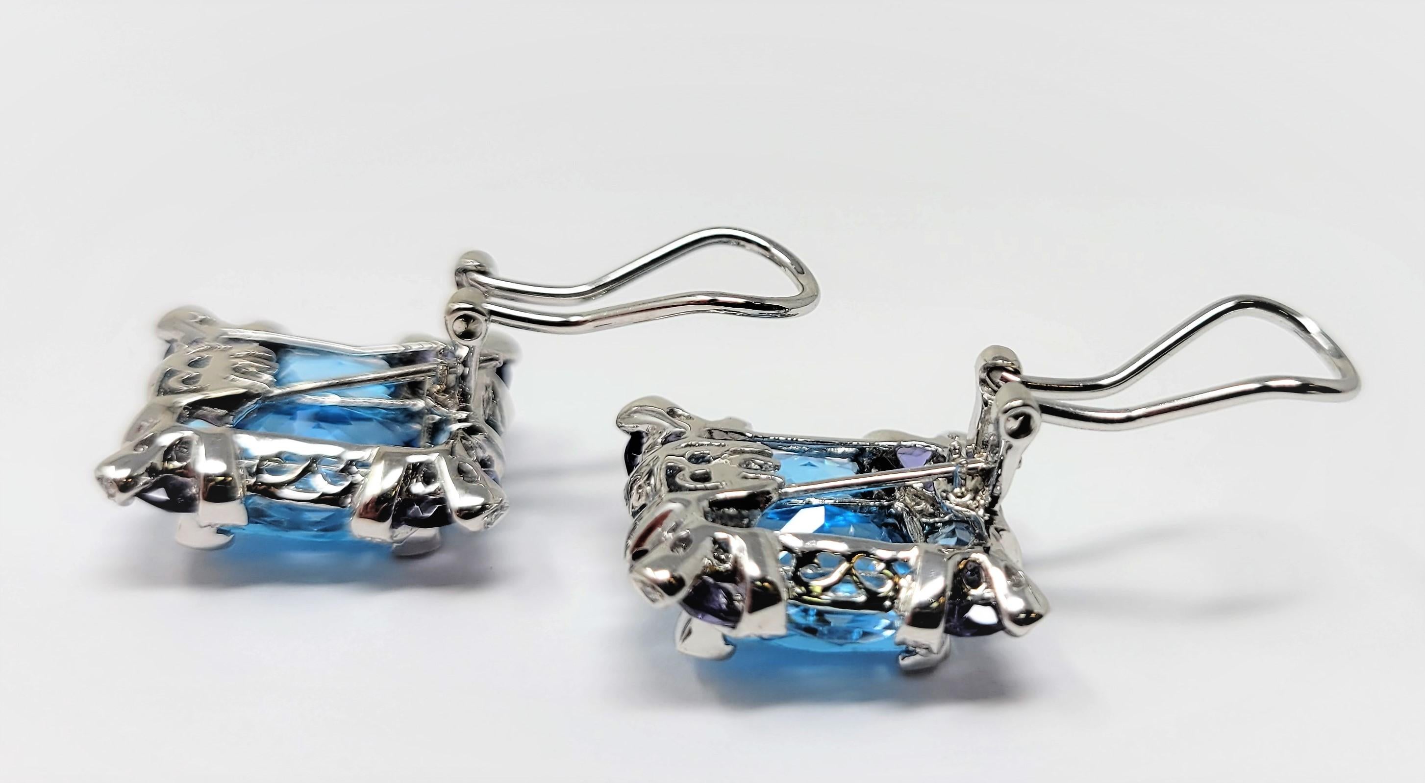 Bellarri Boucles d'oreilles en topaze bleue, iolite et diamants Unisexe en vente