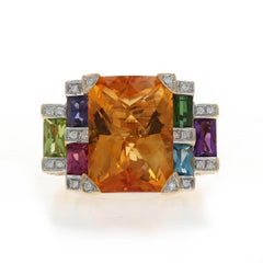 Bellarri Citrine Amethyst Peridot Ring YellowGold 18k Rect Checkerboard 23.93ctw