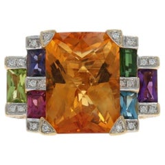 Bellarri Citrine Amethyst Peridot Ring YellowGold 18k Rect Checkerboard 23.93ctw