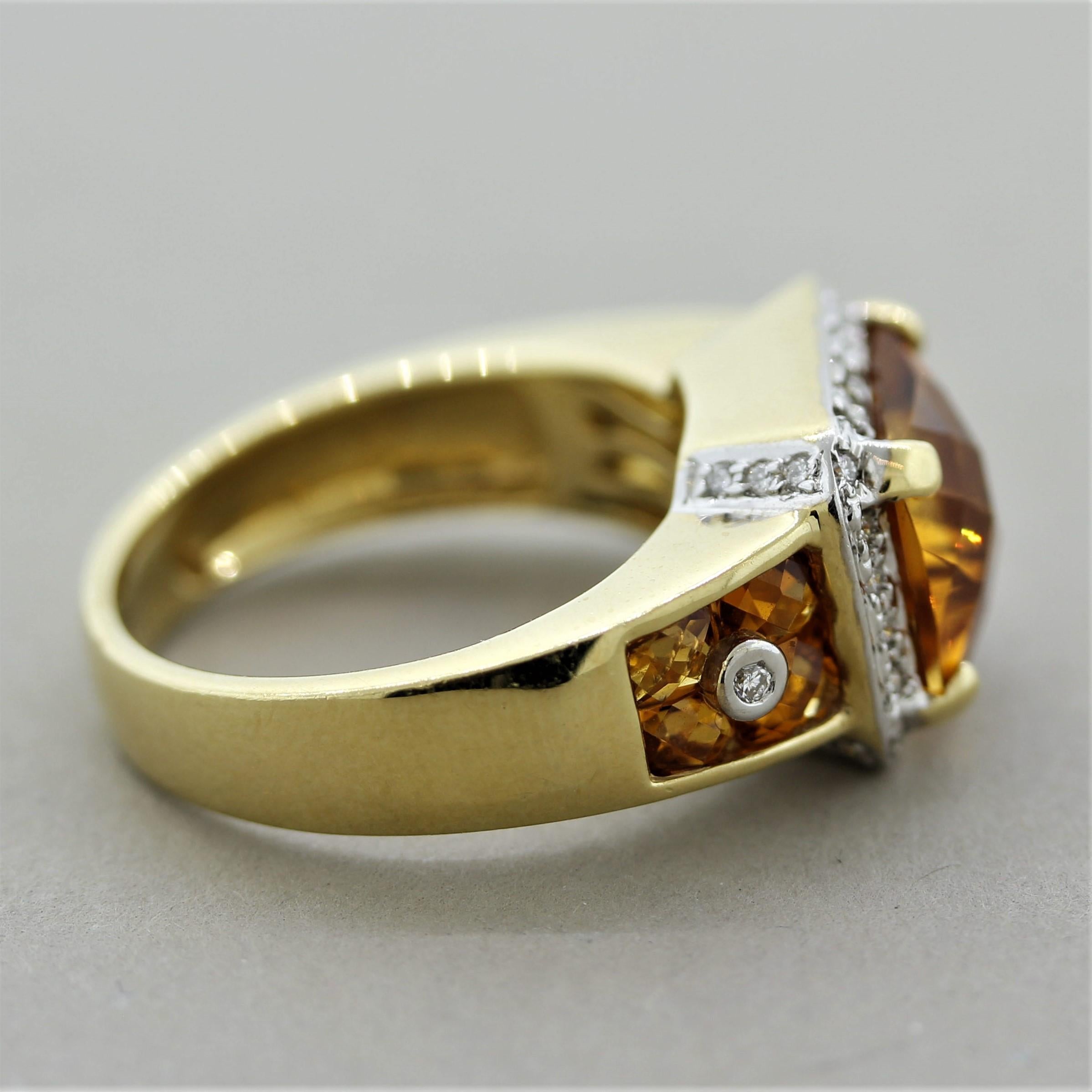 Rose Cut Bellarri Citrine Diamond Gold Ring For Sale