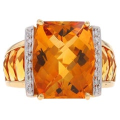 Bellarri Citrine & Diamond Ring - Yellow Gold 18k Cushion Checkerboard Sz 7 3/4