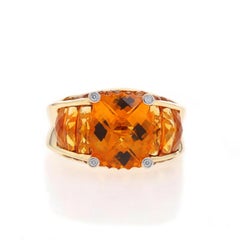 Bellarri Citrine & Diamond Ring - Yellow Gold 18k Cushion Scalloped Edge Sz 8