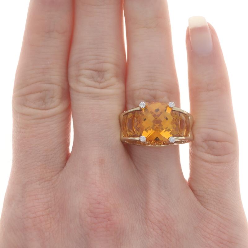 Cushion Cut Bellarri Citrine & Diamond Ring - Yellow Gold 18k Cushion Scalloped Edge Sz 8 For Sale