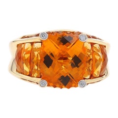Anello Bellarri con Citrino e Diamante - Oro giallo 18k Cuscino con bordo smerlato Sz 8