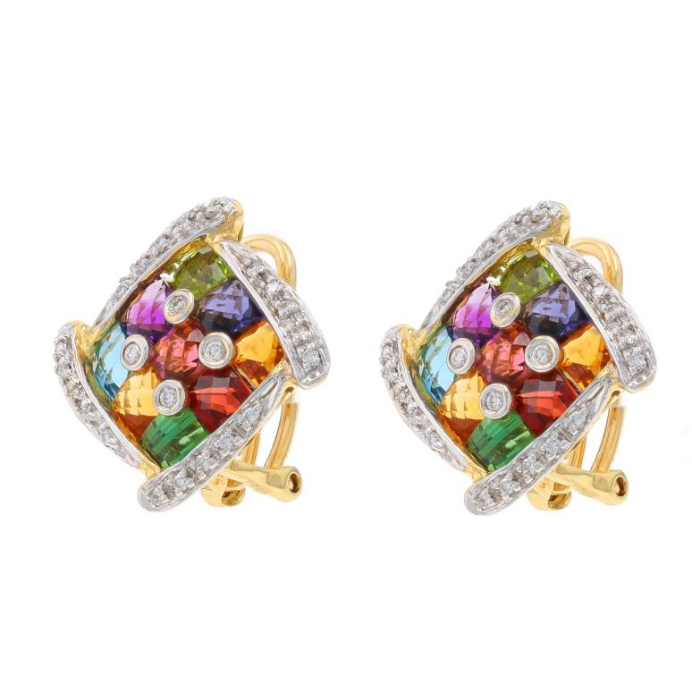 Round Cut Bellarri Citrine Iolite Stud Earrings Yellow Gold 18k .24ctw Pierced/Non-Pierced For Sale