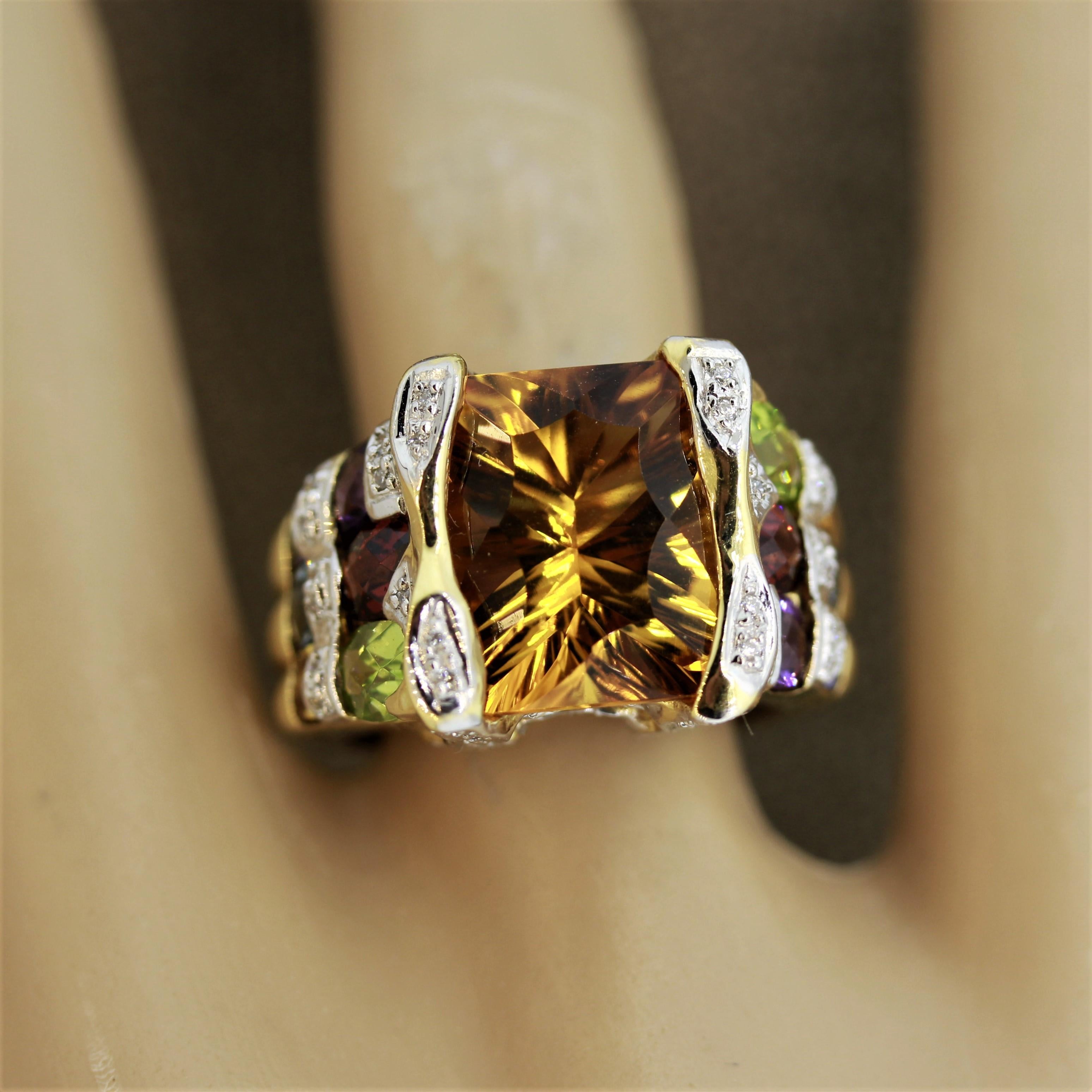 Bellarri Citrine Multi-Color Gemstones Diamond Gold Ring For Sale 5