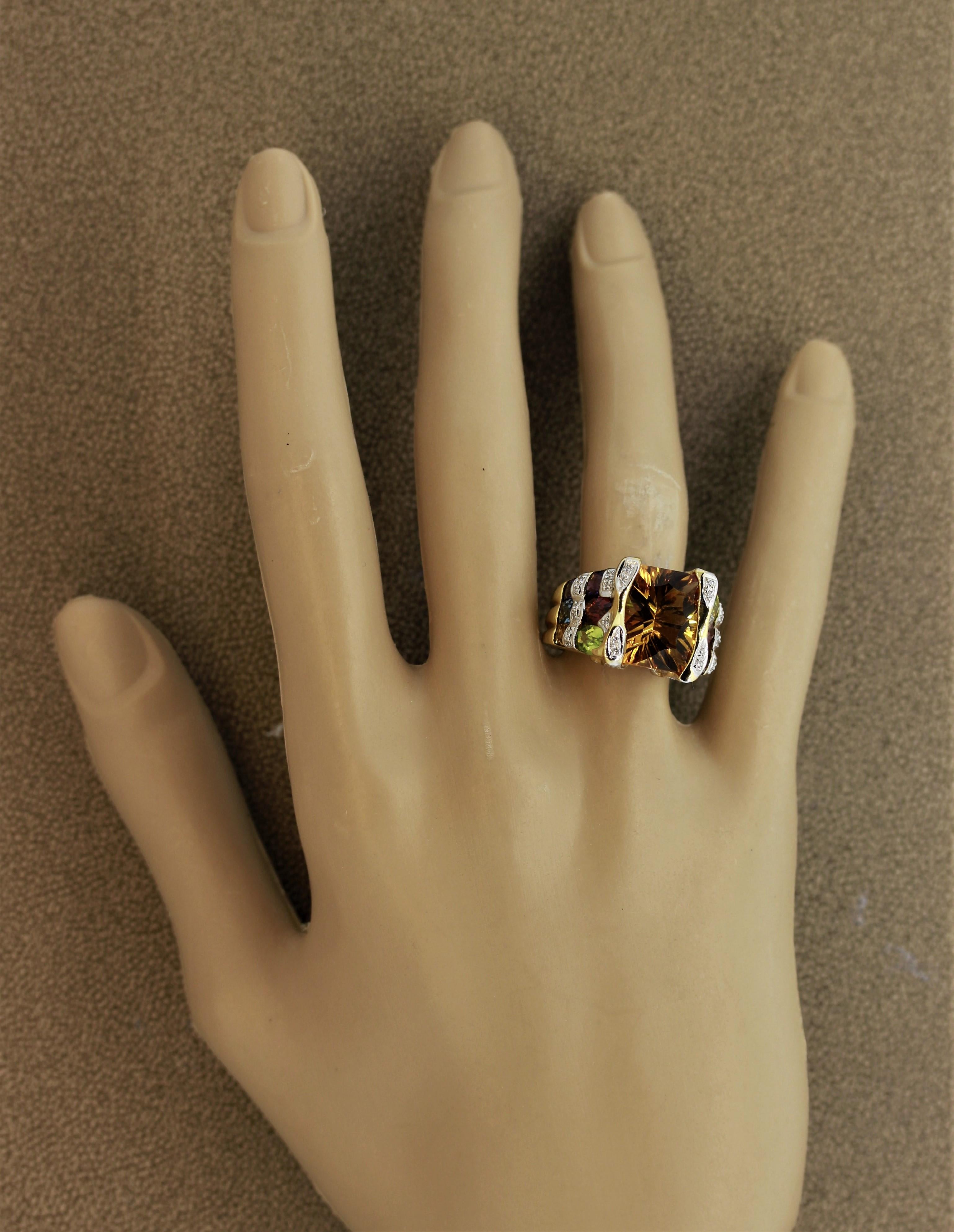 Bellarri Citrine Multi-Color Gemstones Diamond Gold Ring For Sale 5