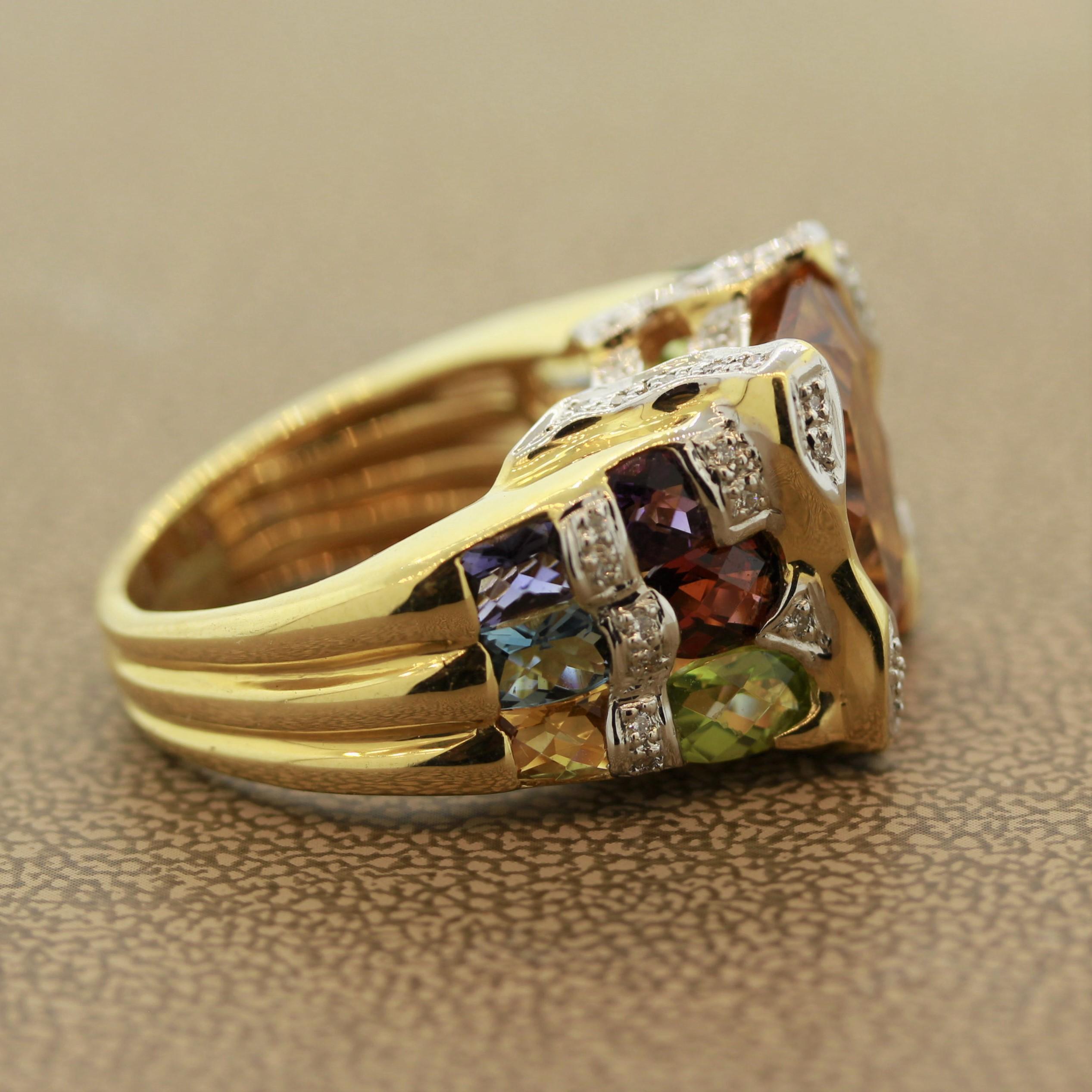 Bellarri Citrine Multi-Color Gemstones Diamond Gold Ring For Sale 1