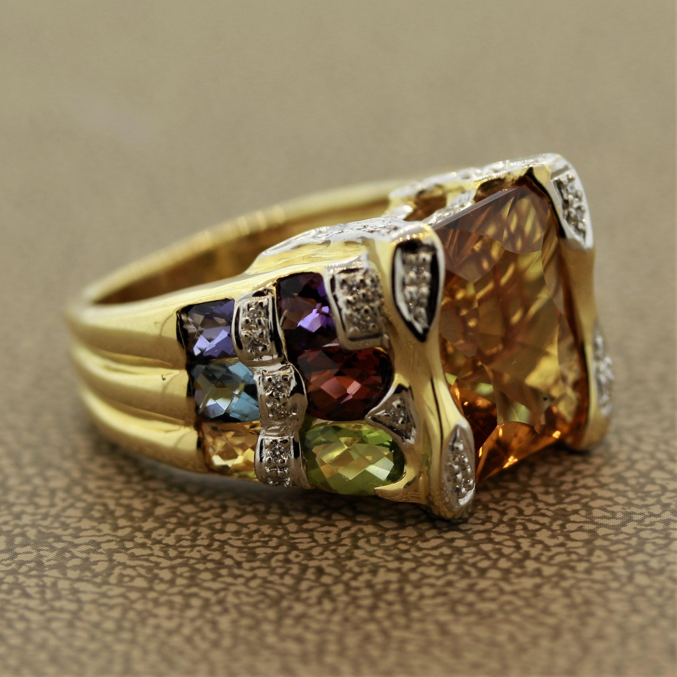 Bellarri Citrine Multi-Color Gemstones Diamond Gold Ring For Sale 1
