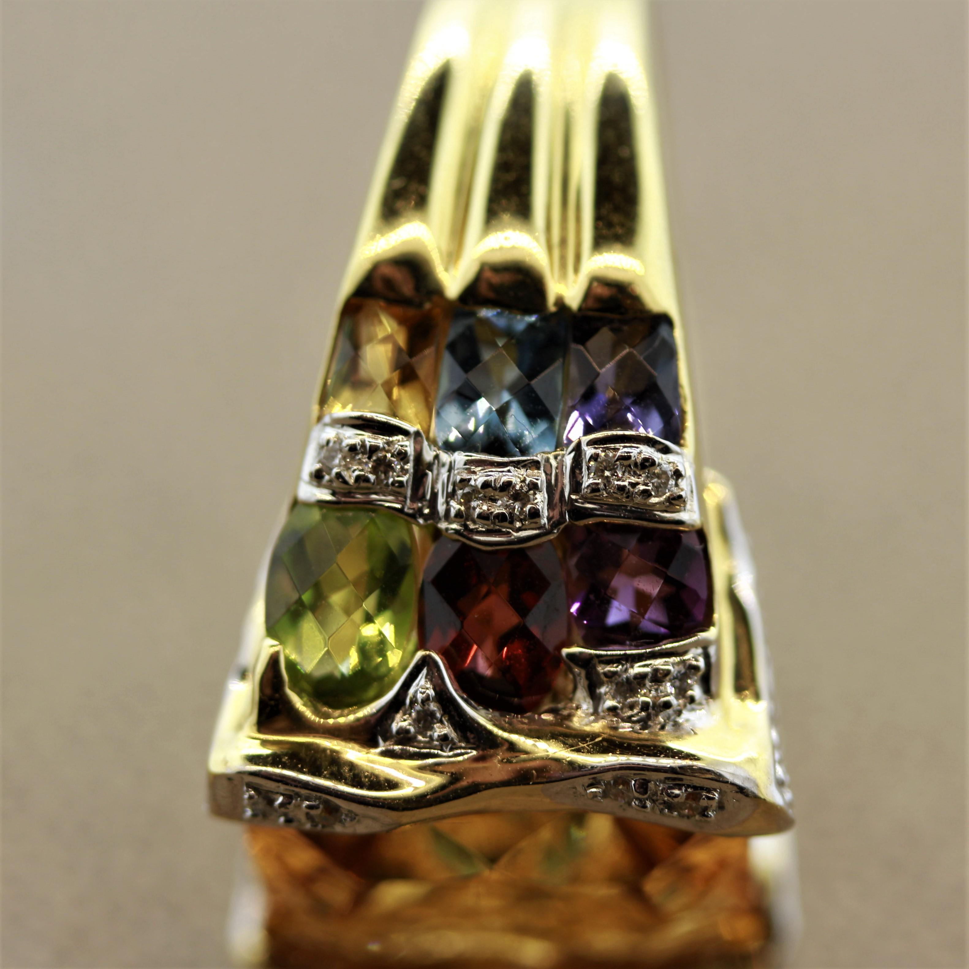 Bellarri Citrine Multi-Color Gemstones Diamond Gold Ring For Sale 2
