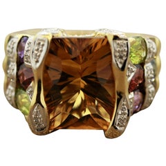 Bellarri Citrine Multi-Color Gemstones Diamond Gold Ring