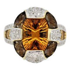 Bellarri Citrine Smoky-Quartz Diamond Gold Ring