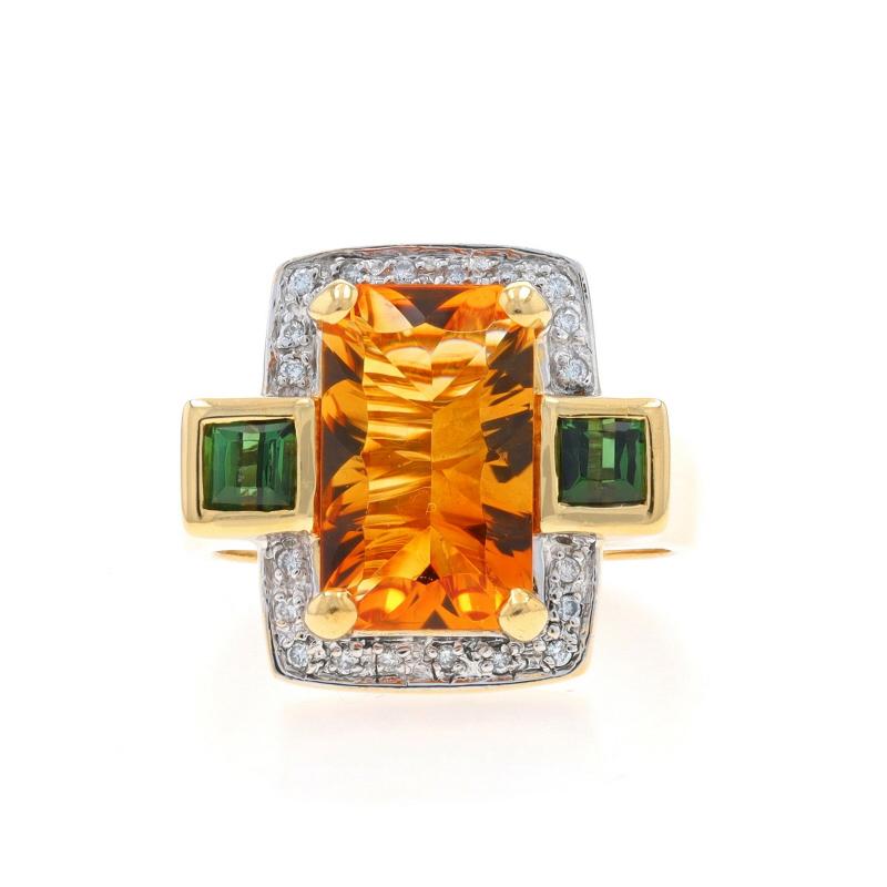 Size: 8
Sizing Fee: Up 1 size for $50 or Down 1 size for $40

Brand: Bellarri

Metal Content: 18k Yellow Gold & 18k White Gold

Stone Information

Natural Citrine
Treatment: Heating
Cut: Rectangular Fantasy

Natural Green Tourmalines
Cut: