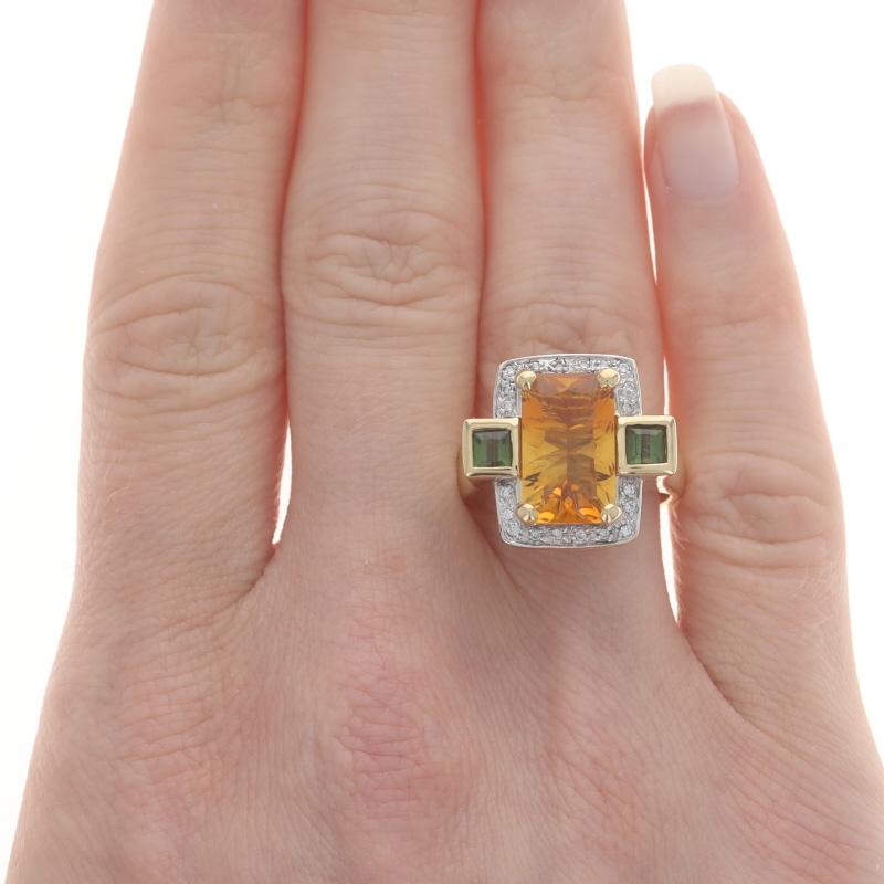Square Cut Bellarri Citrine Tourmaline Diamond Garnet Halo Ring Yellow Gold 18k RectFantasy For Sale