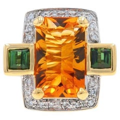 Bellarri Gelbgold 18k Rechteckiger Fantasy-Ring mit Citrin, Turmalin, Diamant, Granat und Halo