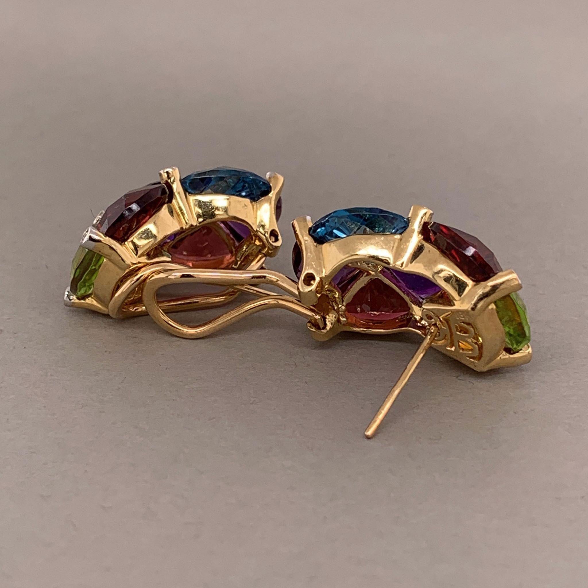 Bellarri Diamond Multi-Color Gemstone Gold Ear-Clip Earrings In New Condition In Beverly Hills, CA