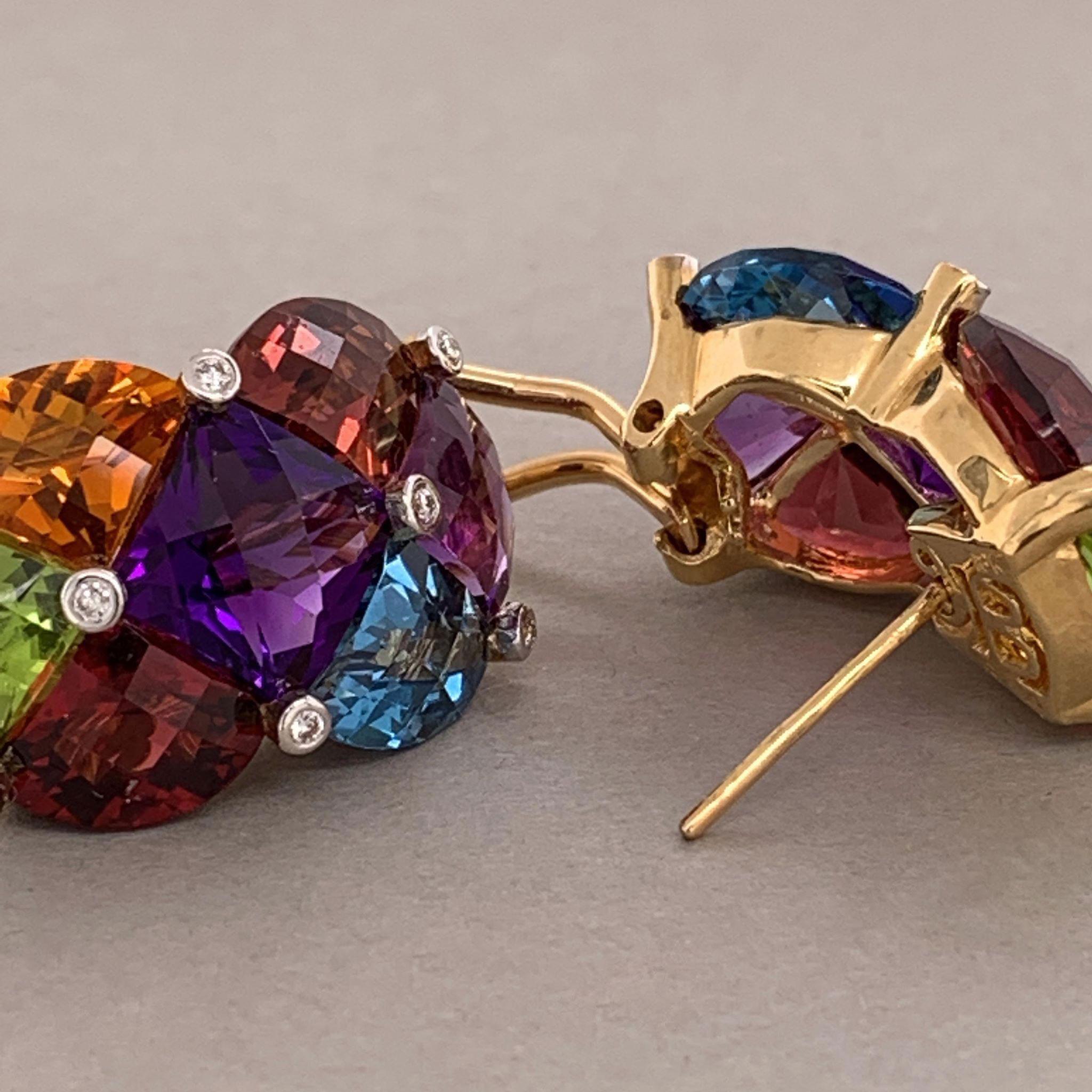 Women's Bellarri Diamond Multi-Color Gemstone Gold Ear-Clip Earrings