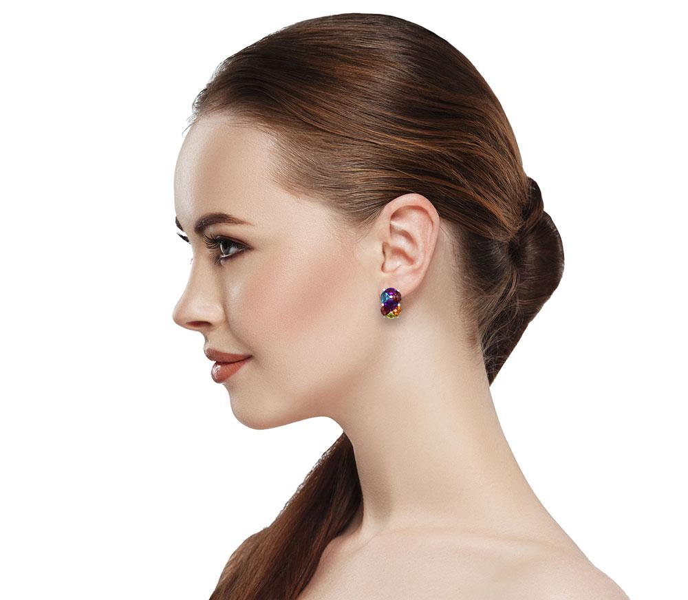 Bellarri Diamond Multi-Color Gemstone Gold Ear-Clip Earrings 1