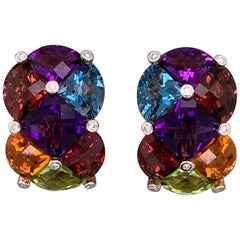 Bellarri Diamond Multi-Color Gemstone Gold Ear-Clip Earrings