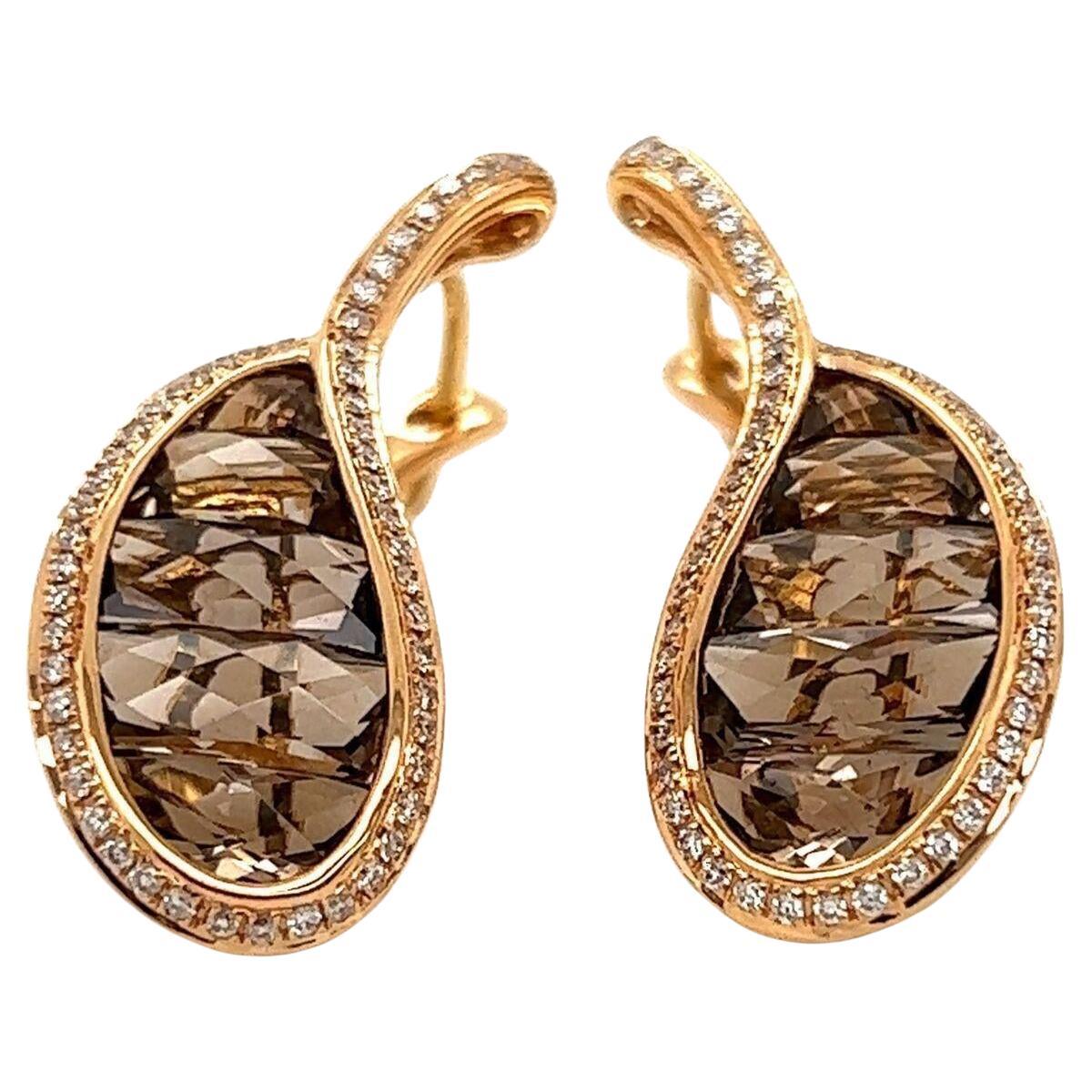 Pendientes colgantes Bellarri de cuarzo ahumado y diamantes de oro rosa de 18k