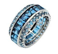 Bellarri Emerald Cut London Blue Topaz Eternity Band Ring in 14 Karat White Gold