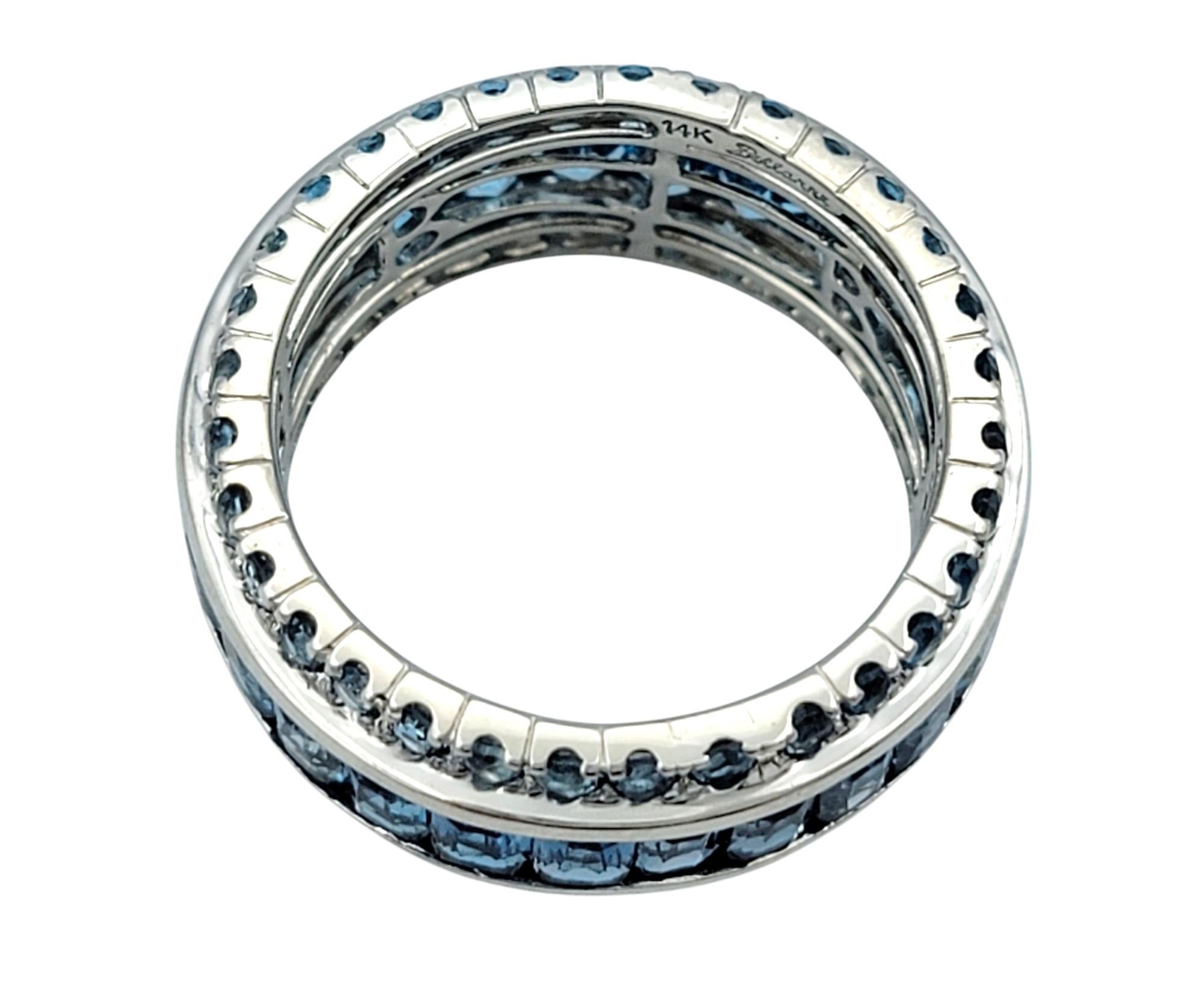 Bellarri Emerald Cut London Blue Topaz Eternity Band Ring in 14 Karat White Gold In Good Condition For Sale In Scottsdale, AZ