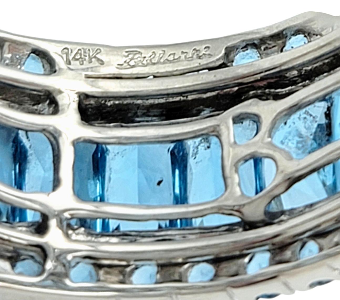 Women's Bellarri Emerald Cut London Blue Topaz Eternity Band Ring in 14 Karat White Gold For Sale