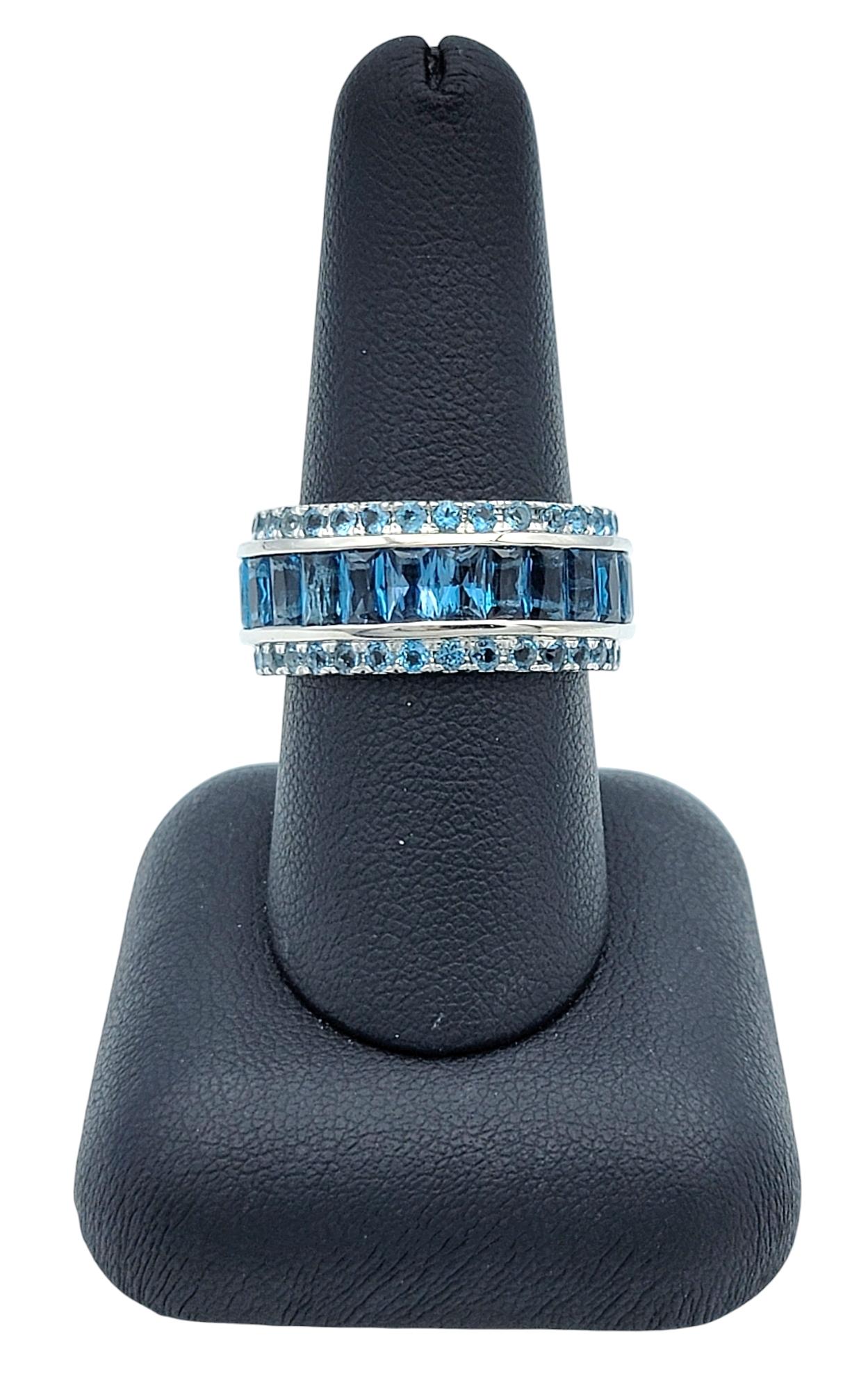 Bellarri Emerald Cut London Blue Topaz Eternity Band Ring in 14 Karat White Gold For Sale 3