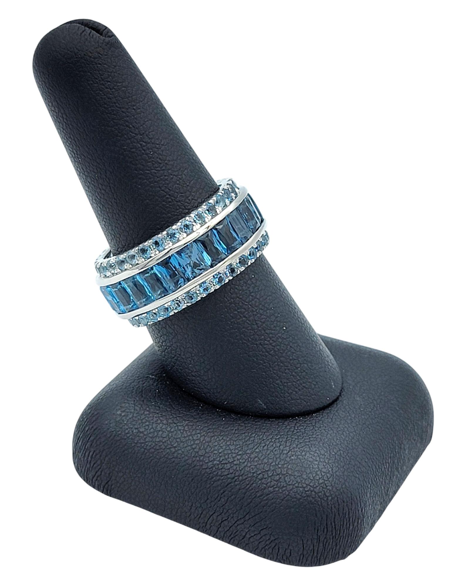 Bellarri Emerald Cut London Blue Topaz Eternity Band Ring in 14 Karat White Gold For Sale 4