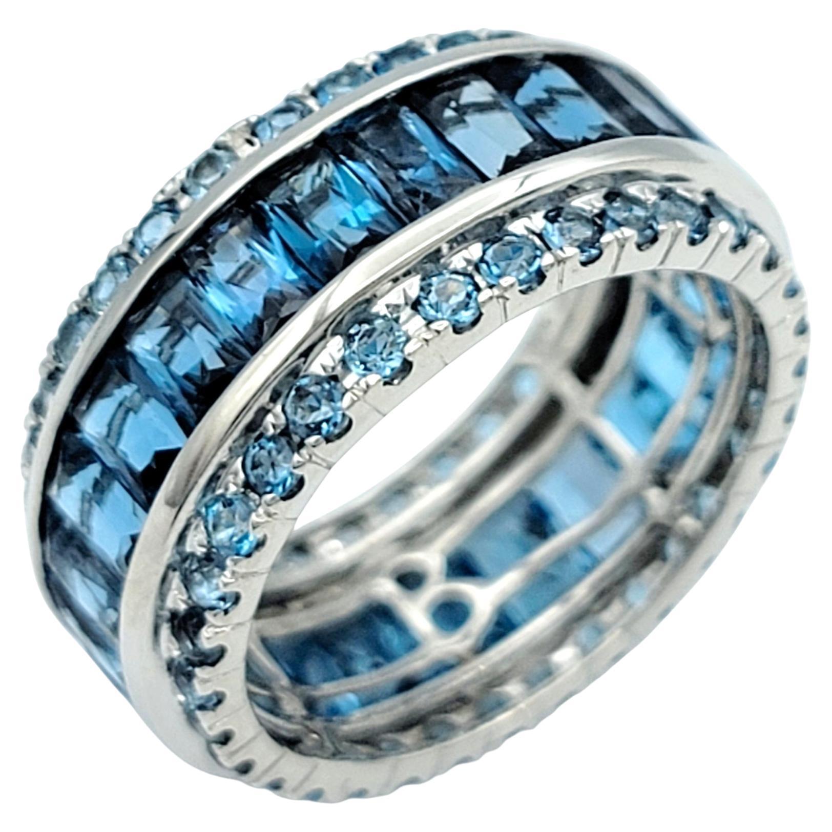 Bellarri Emerald Cut London Blue Topaz Eternity Band Ring in 14 Karat White Gold
