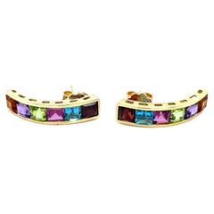 Orecchini Bellarri con granato, topazio blu, peridoto, citrino e ametista in oro 18 ct.