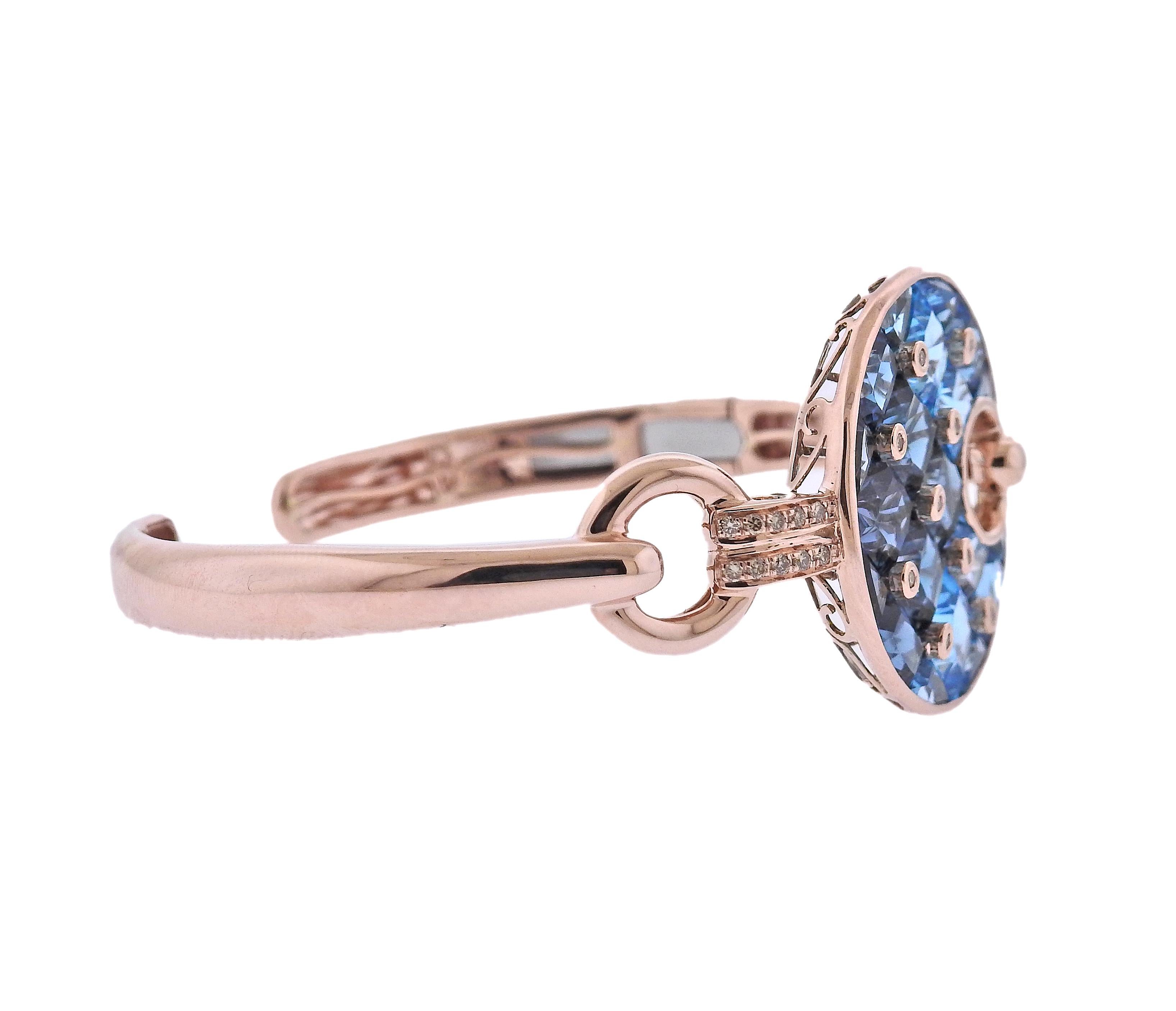  Armband aus 14 Karat Roségold der Kollektion Hava Nouveau, besetzt mit 0,18 ct H/VS-Diamanten und 20,15 ct Blautopas. Alle Bellarri-Schmuckstücke sind nagelneu mit Etiketten.  Das Armband passt auf ein Handgelenk von ca. 7
