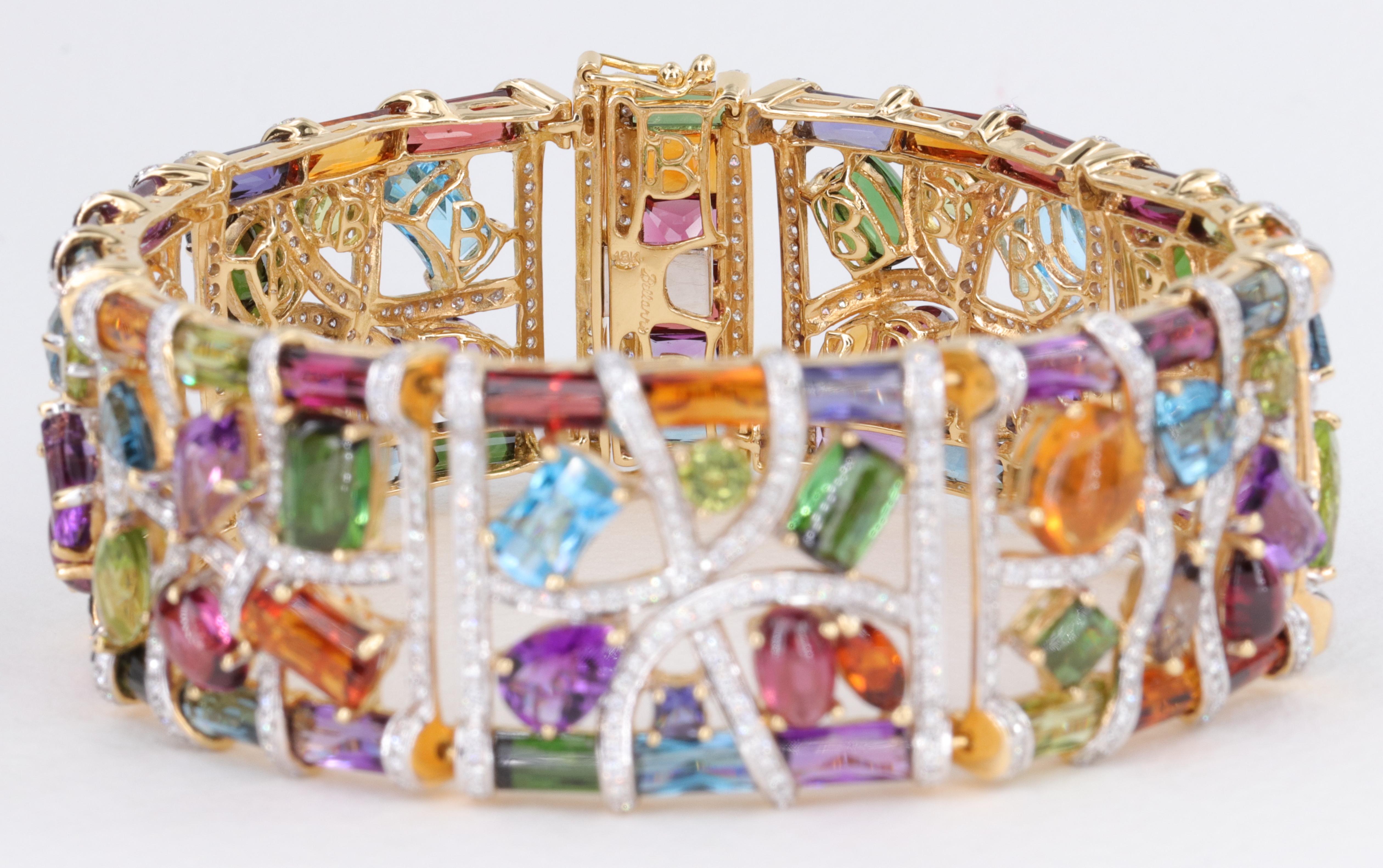 Limited Edition Bellarri Bracelet From The Marquesa Collection

Award Winning Design from Bellarri Jewelry, The Marquesa Collection. The Bracelet is Set in 18k Yellow Gold and Contains Approximately 2.85 carats of Diamonds and 56 carats of Gemstones