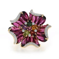 Bellarri Mademoiselle Flower Garnet Diamond Ring Yellow Gold 18k Fantasy 9.79ctw