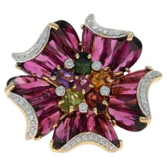 Bellarri Mademoiselle Flower Garnet Diamond Ring Yellow Gold 18k Fantasy 9.79ctw