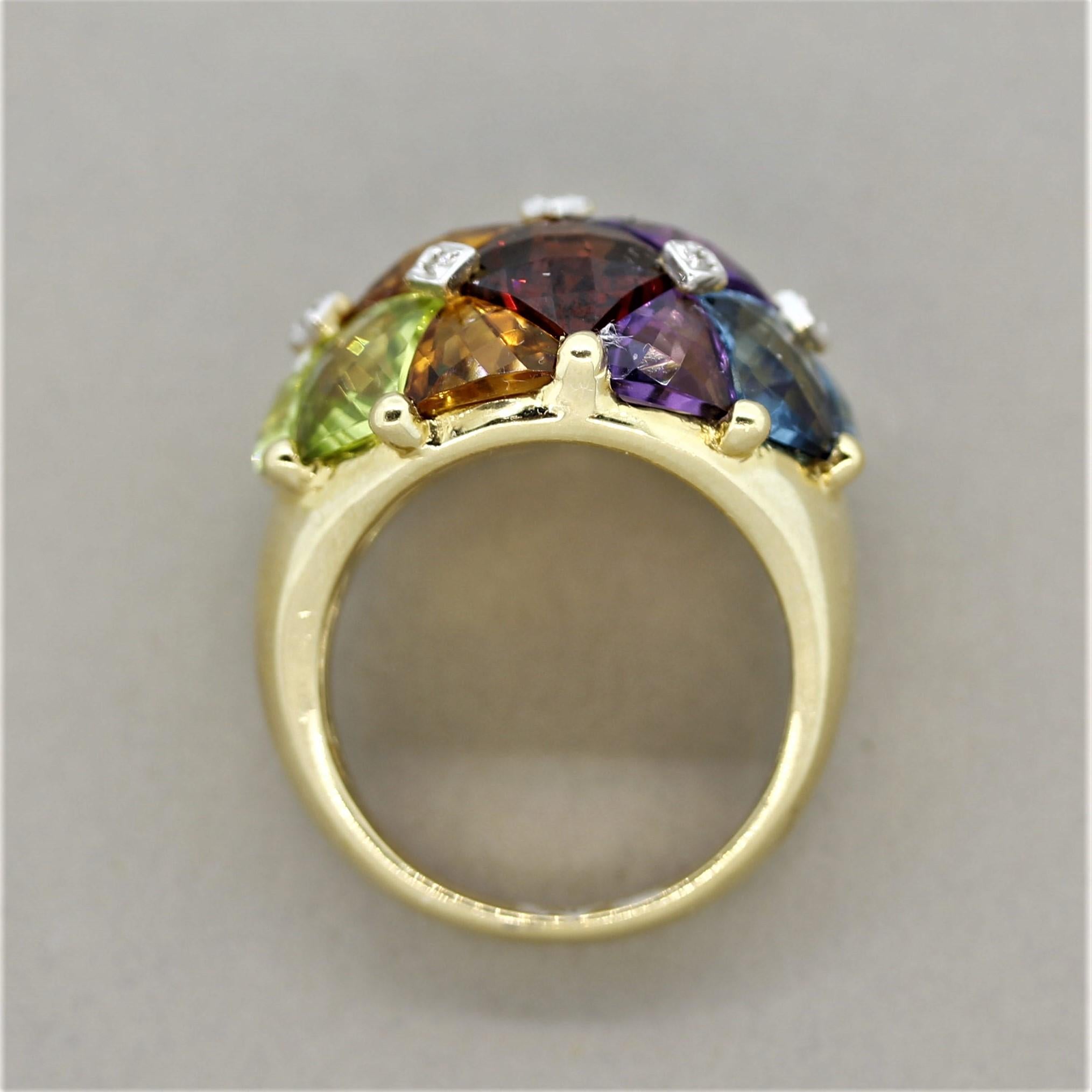 Bellarri Multi-Color Gemstone Diamond Gold Domed Ring 1