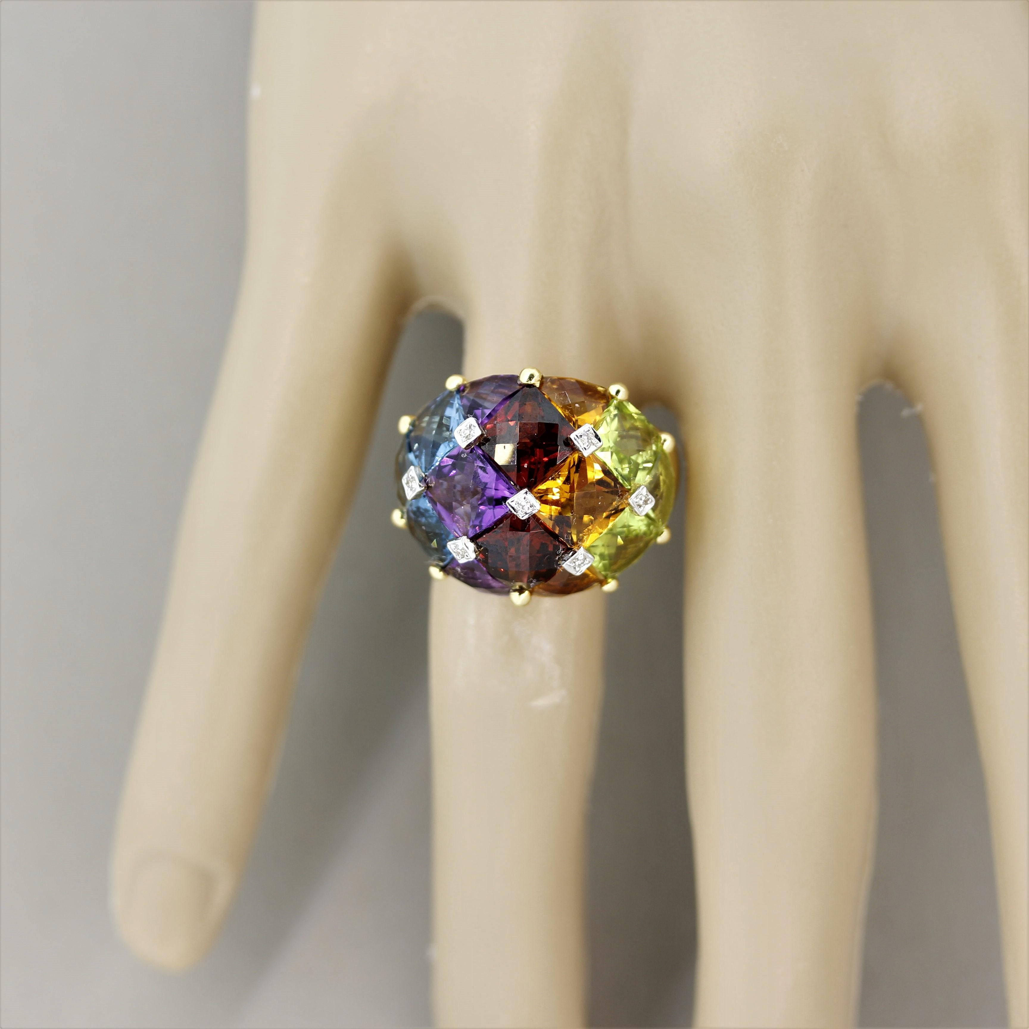 Bellarri Multi-Color Gemstone Diamond Gold Domed Ring 3