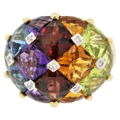 Bellarri Multi-Color Gemstone Diamond Gold Domed Ring