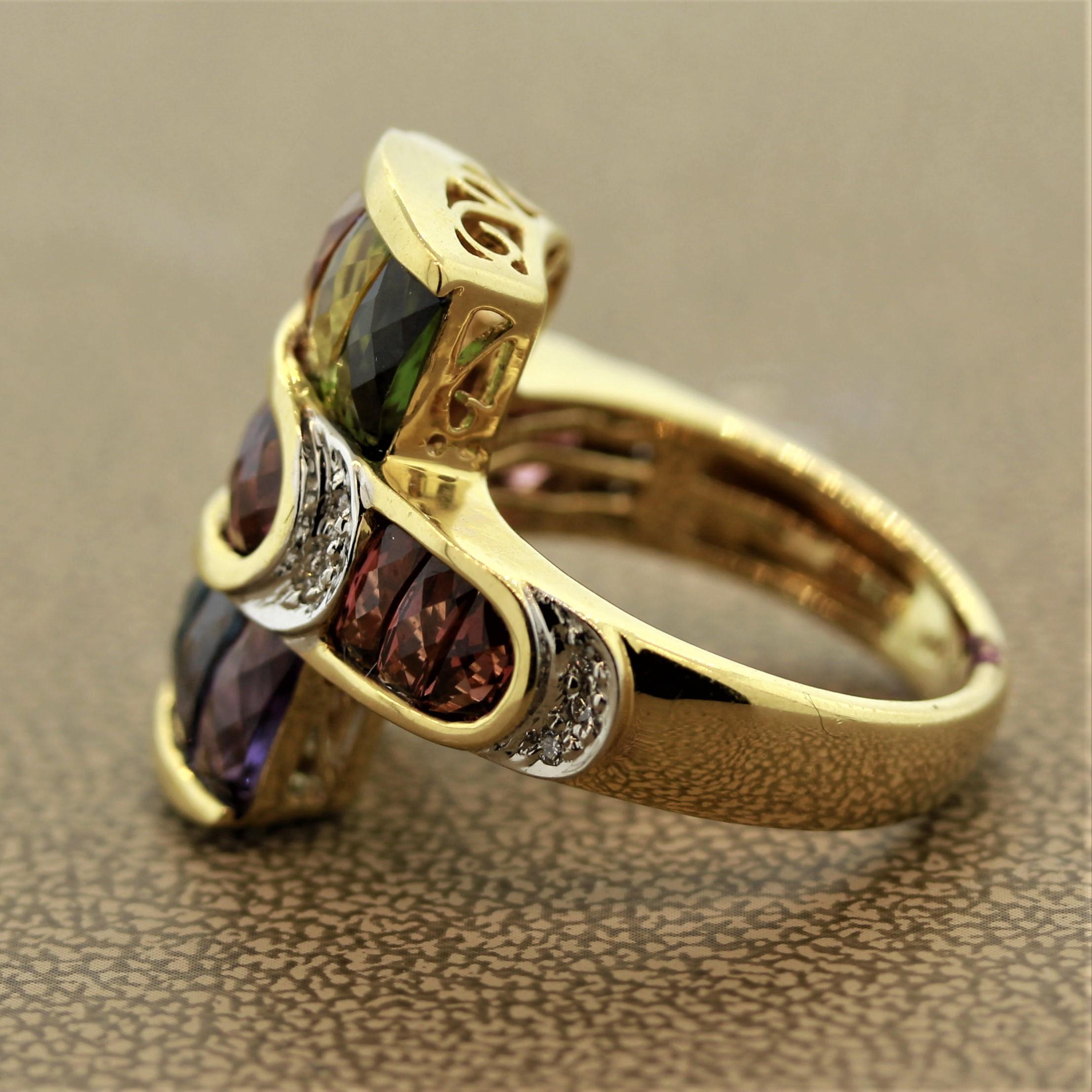 Mixed Cut Bellarri Multi-Color Gemstone Diamond Gold Ring
