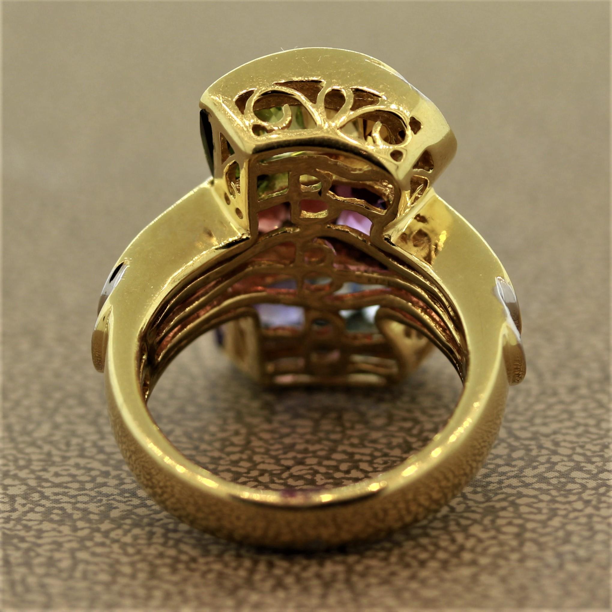 Bellarri Multi-Color Gemstone Diamond Gold Ring In New Condition In Beverly Hills, CA