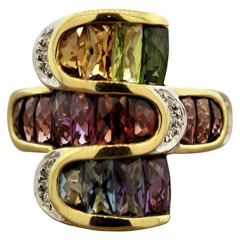 Ruby Multi-Color Sapphire Diamond Gold Butterfly Ring For Sale at ...