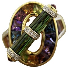 Bellarri Multi-Color Gemstones Diamond Cocktail Ring