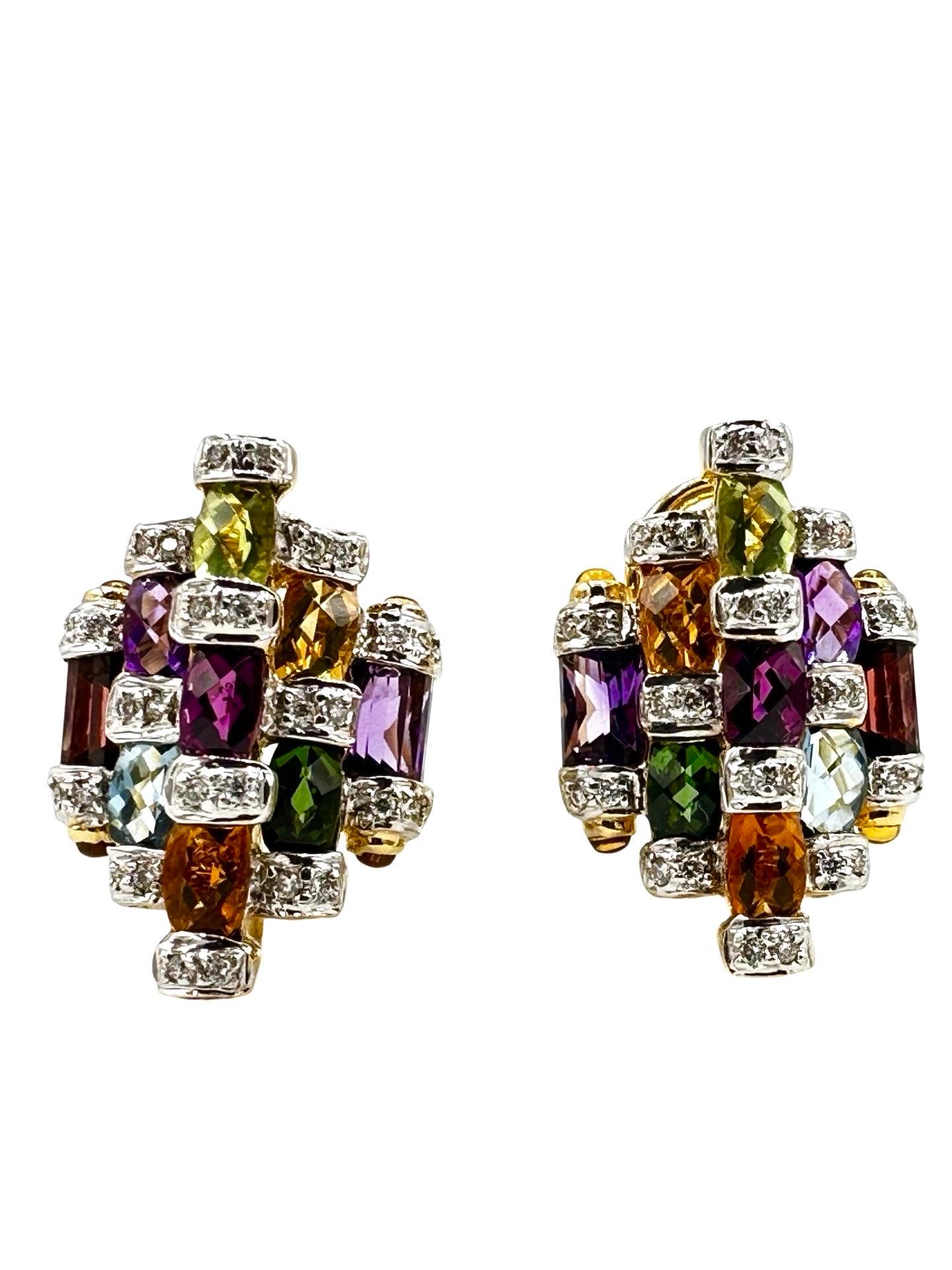 Bellarri Ohrringe aus 18 Karat Gelbgold mit mehreren Edelsteinen und Diamanten (Moderne) im Angebot