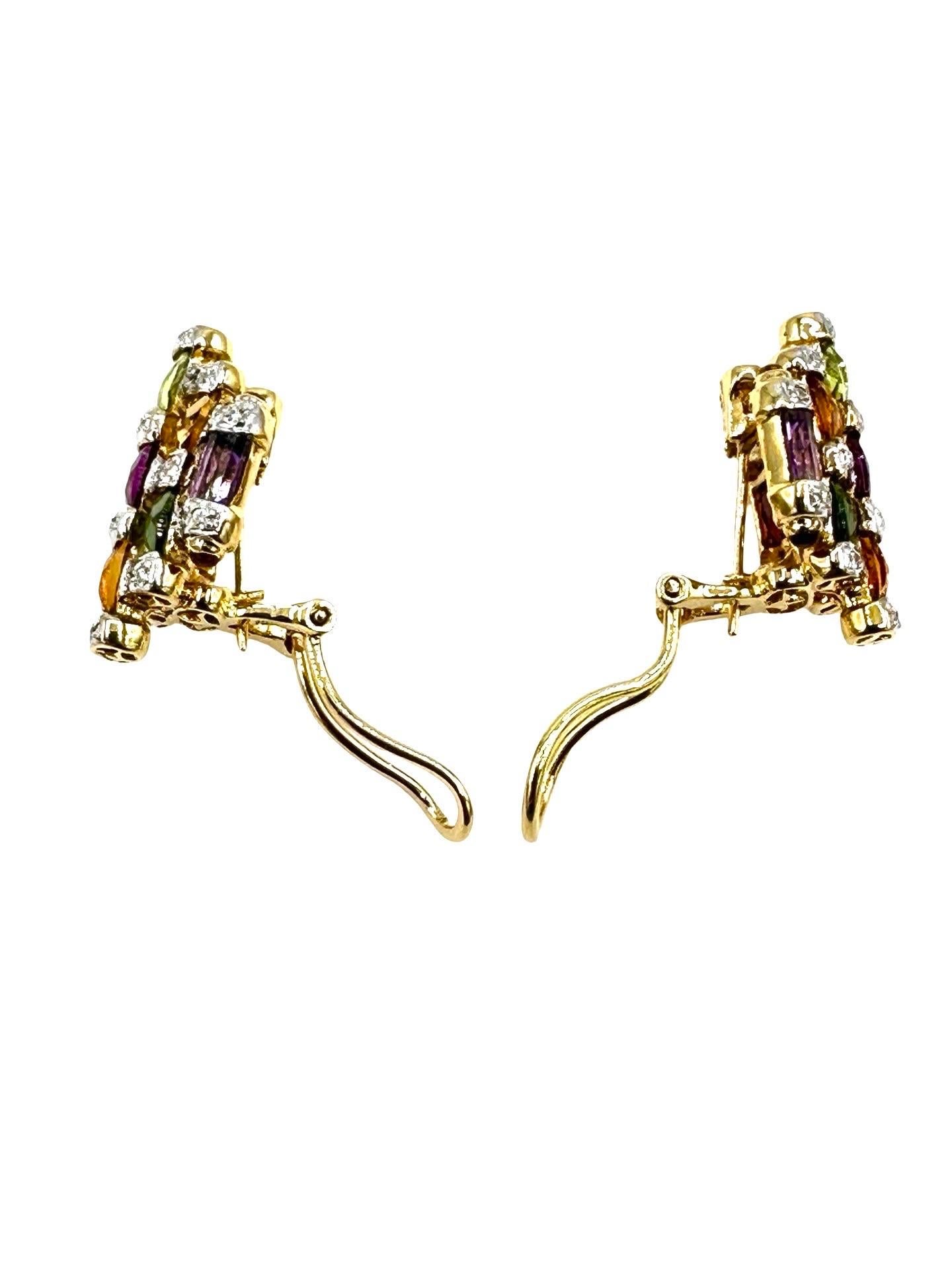 Bellarri Ohrringe aus 18 Karat Gelbgold mit mehreren Edelsteinen und Diamanten (Gemischter Schliff) im Angebot