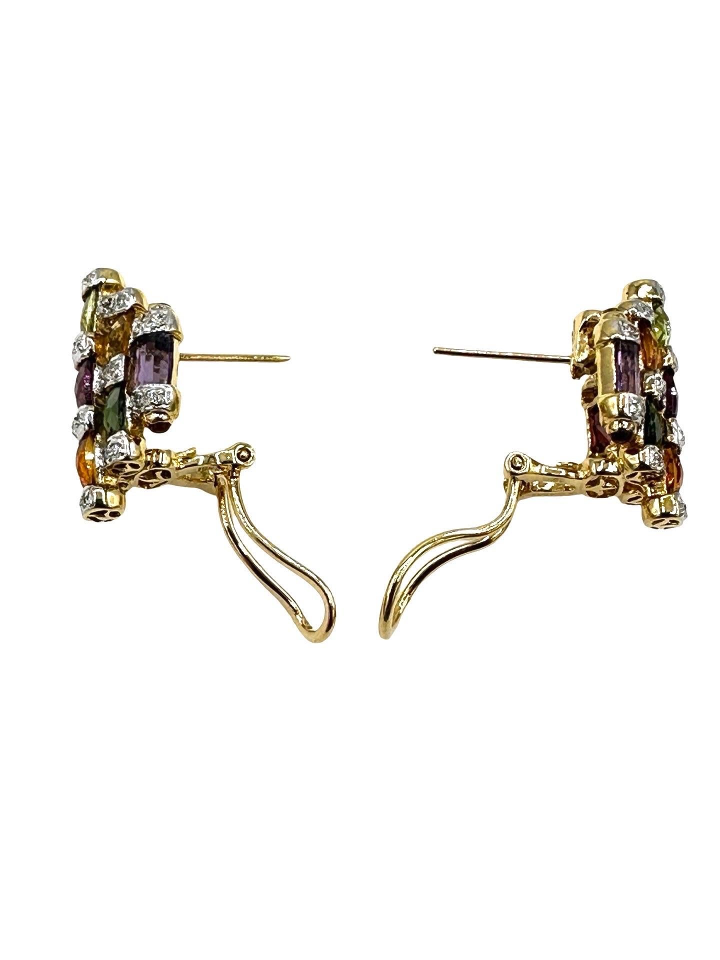 Bellarri Ohrringe aus 18 Karat Gelbgold mit mehreren Edelsteinen und Diamanten für Damen oder Herren im Angebot