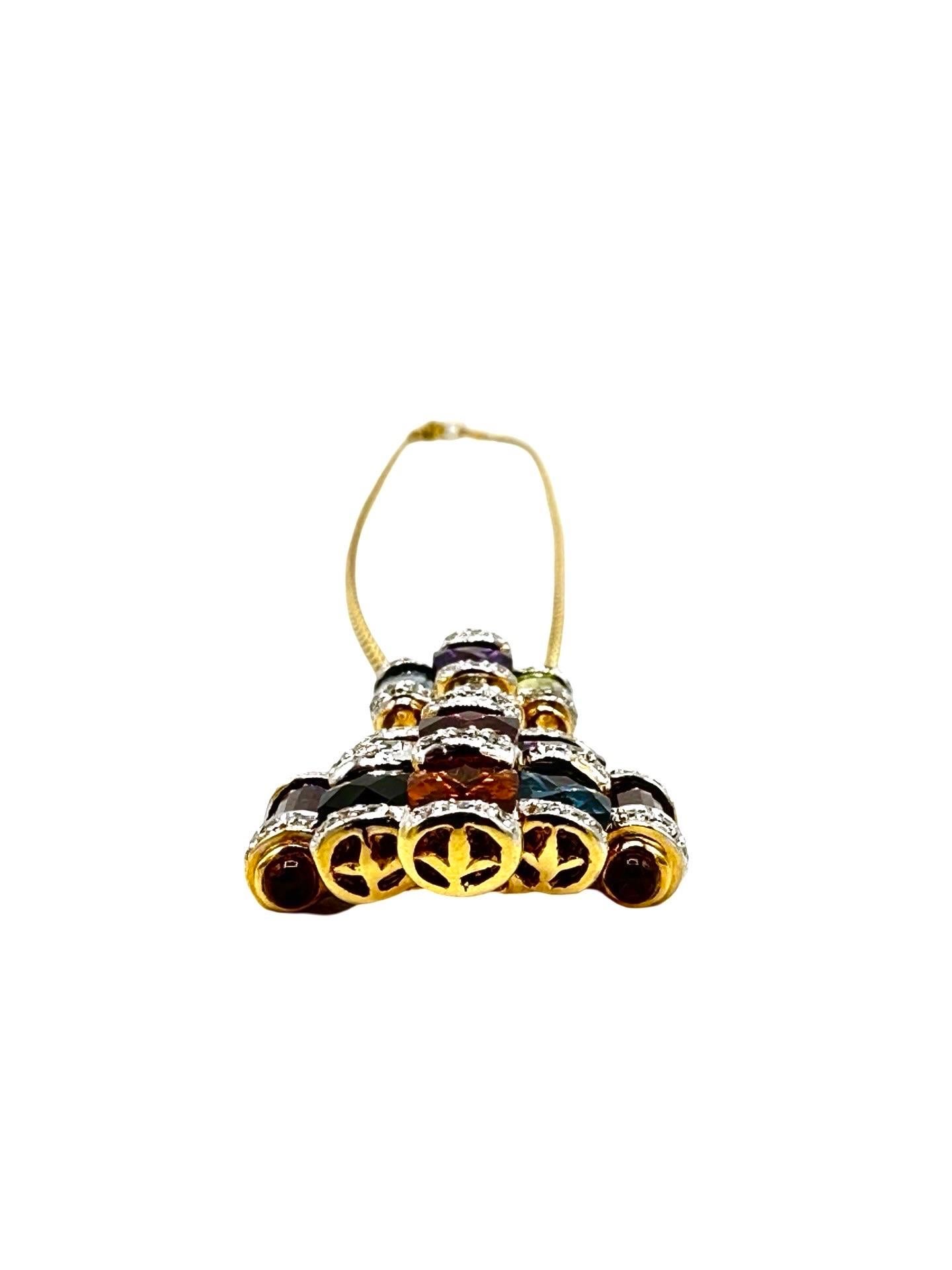 Bellarri Multi Gemstone and Diamond 18K Yellow Gold Pendant Necklace In Excellent Condition For Sale In Chevy Chase, MD
