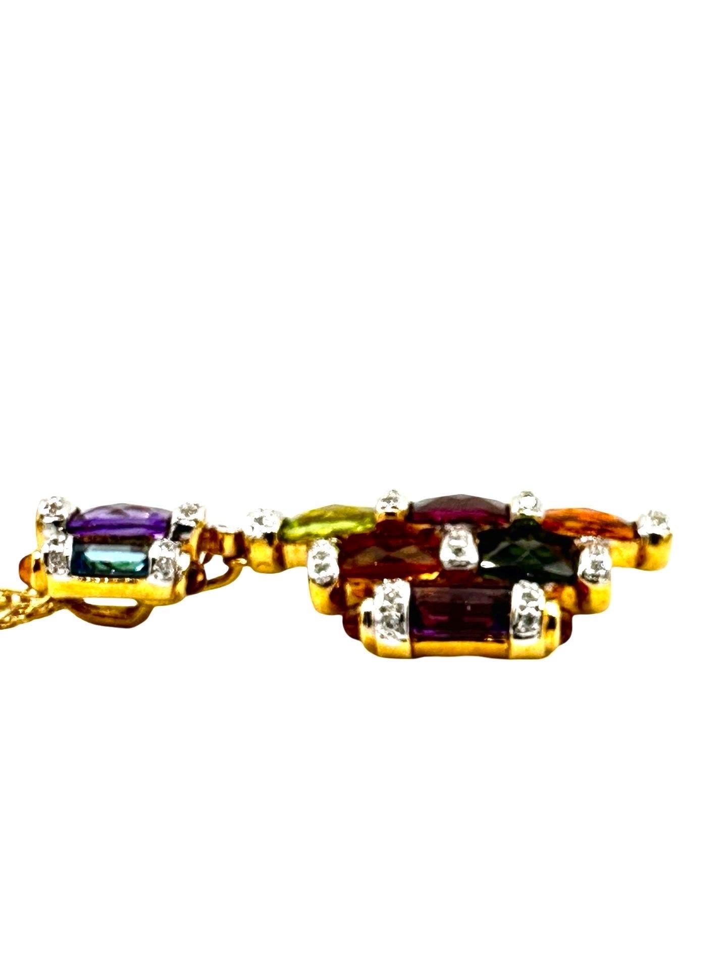 Bellarri Multi Gemstone and Diamond 18K Yellow Gold Pendant Necklace For Sale 1