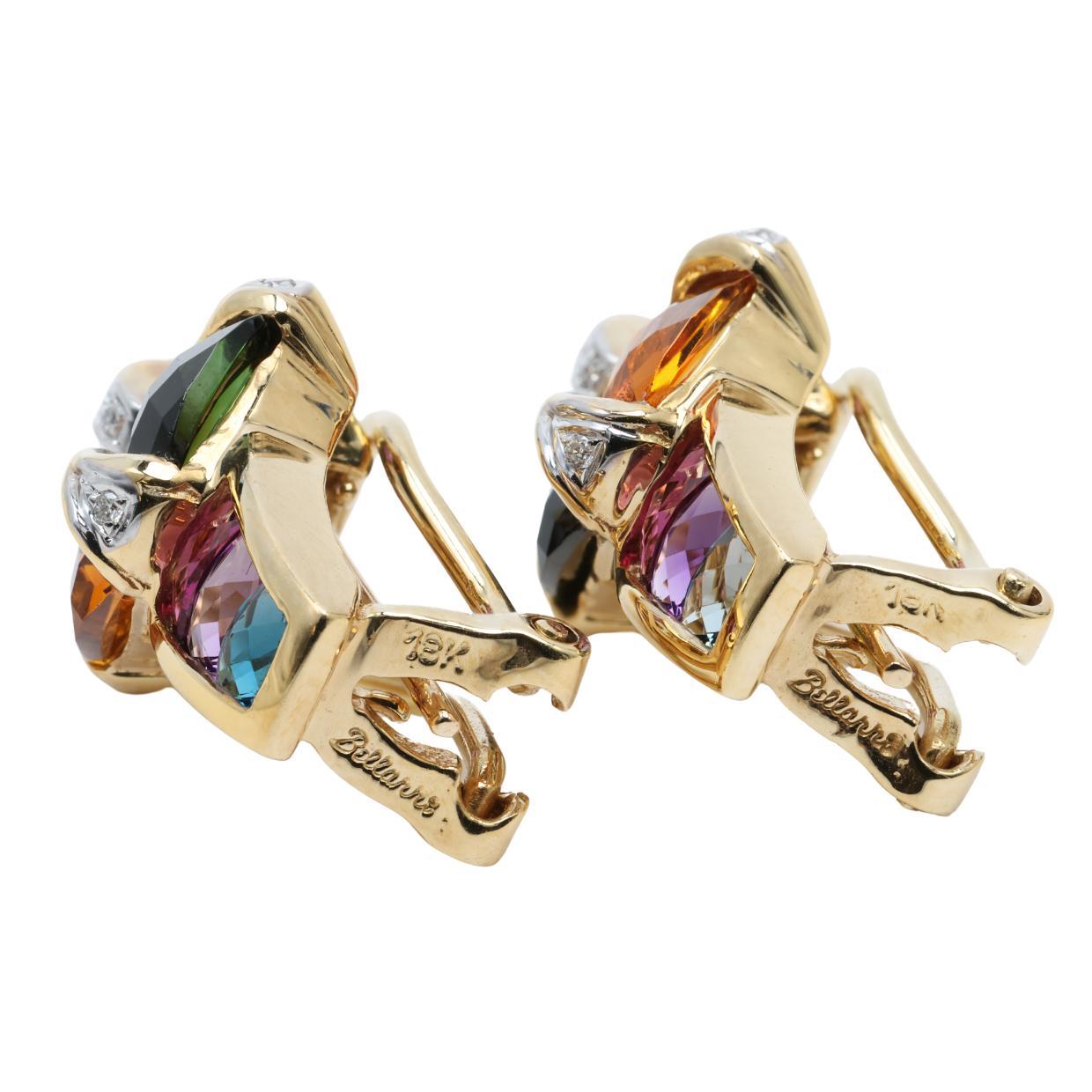 Modern Bellarri Multi Gemstone and Diamond Earrings in 18 Karat Yellow Gold For Sale
