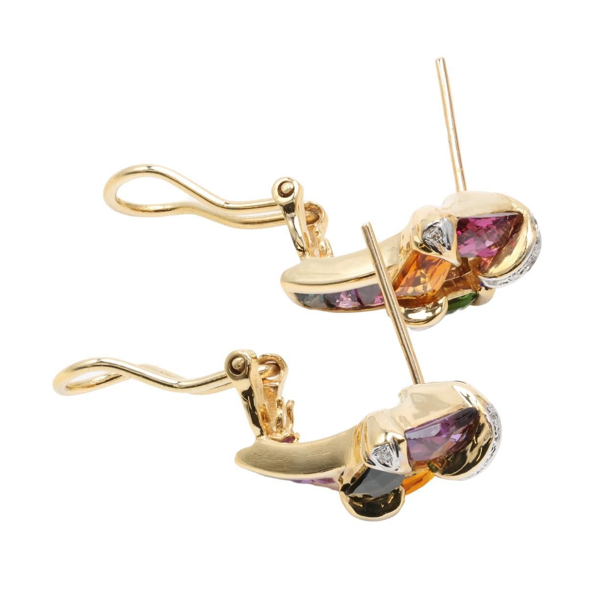 Round Cut Bellarri Multi Gemstone and Diamond Earrings in 18 Karat Yellow Gold For Sale